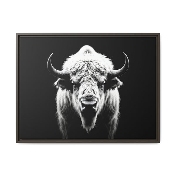Framed bison head wall art with detailed whiskers, muzzle, and horns