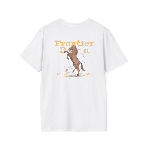 White western graphic T-shirt with cowboy rider and “Ride Strong” text