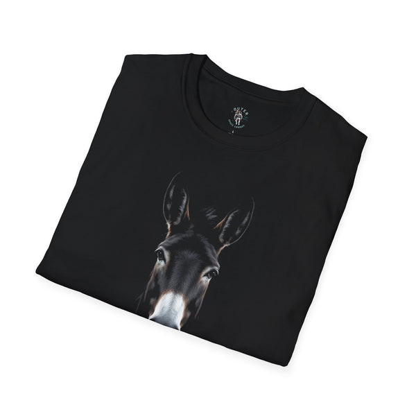 Black western graphic T-shirt with large donkey head portrait print
