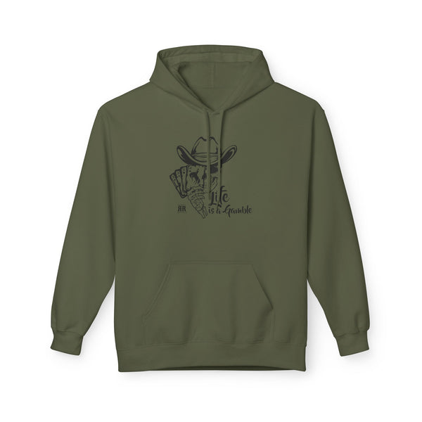 Olive green western wear hoodie with kangaroo pocket and cowboy graphic on chest