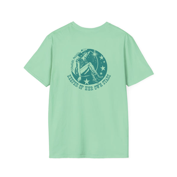 Women's T-shirt in mint green with large circular back graphic