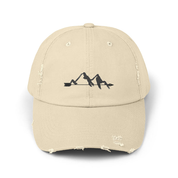 Double R Western Arrowhead Peaks Western Wear Distressed Dad Hat, front view, Stone
