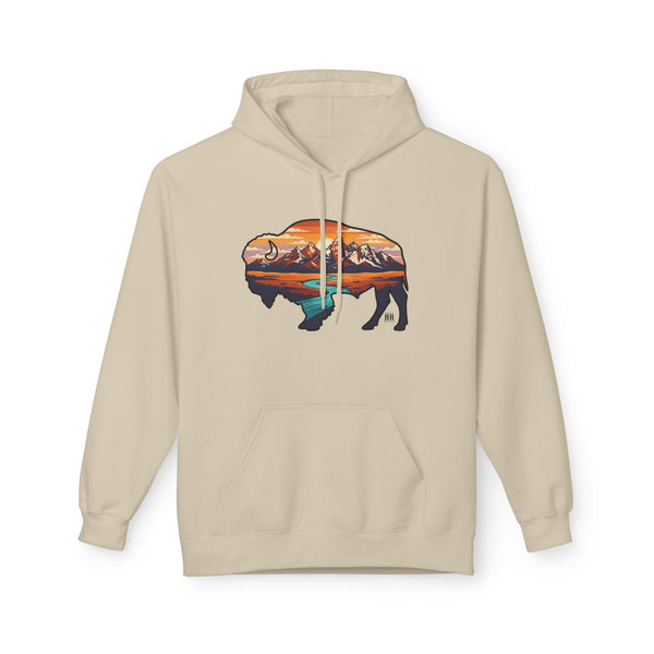 Sand western hoodie with front scenic graphic, kangaroo pocket, pullover hood
