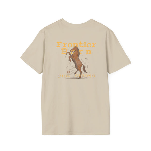 Tan western graphic tee back with rider graphic and "Ride Strong" text