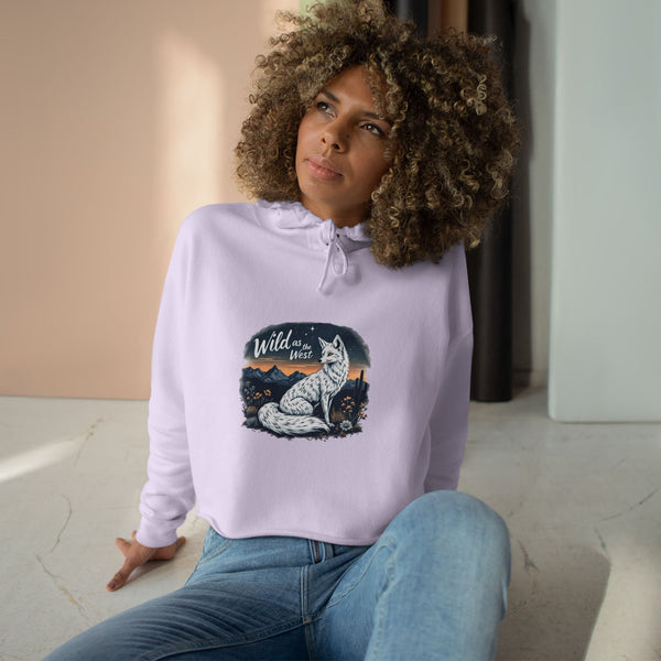 Lilac cropped hooded sweatshirt with front graphic print and drawstring hood