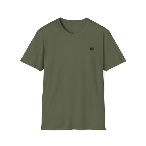 Military green western graphic tee with small chest logo