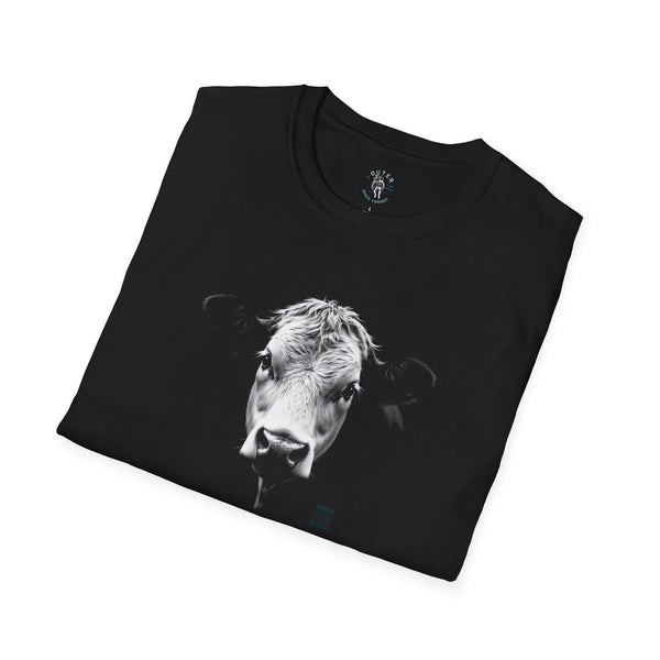 Black western T-shirt with large cow head graphic and crew neck