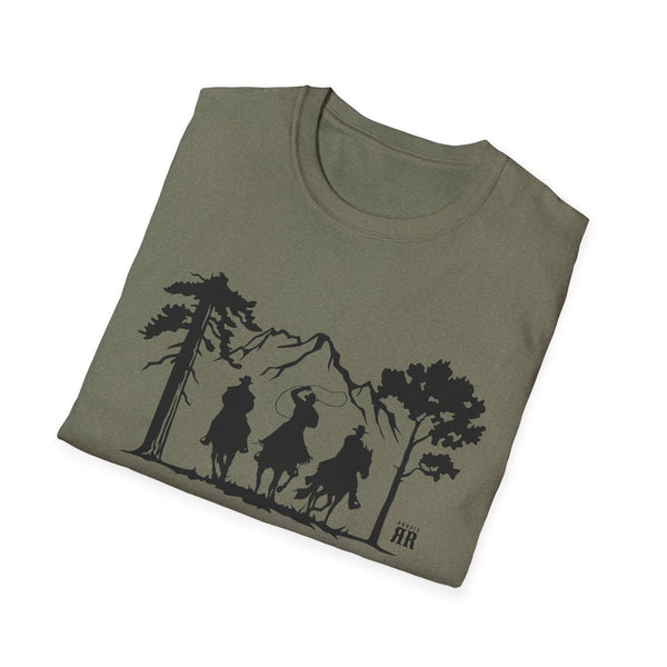Olive crew neck T-shirt with western rider silhouette graphic detail