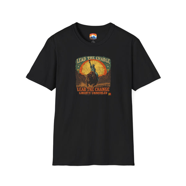 Black crew-neck T-shirt with buffalo graphic and vintage-style lettering