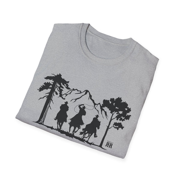 Sport grey crew neck t-shirt with black western-style cowboy graphic print