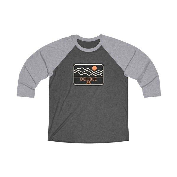 Double R western's tri-blend 3/4 raglan tee, dark body with heather sleeves and chest graphic
