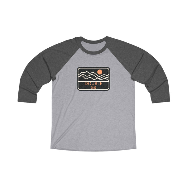 Double R western's tri-blend 3/4 raglan tee, light heather body with dark sleeves and chest logo