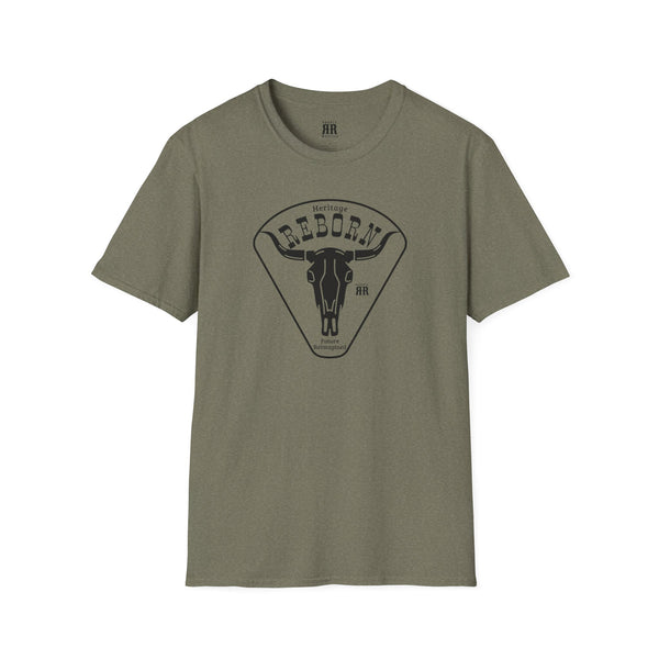 Olive crew-neck T-shirt with front bull graphic inside a triangle logo