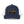 Navy trucker hat with white mesh panels and front patch with orange dot and waves