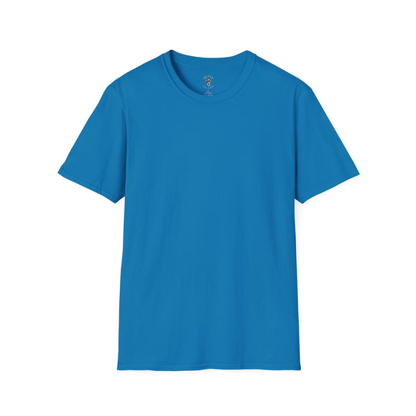 Bright blue crewneck T-shirt with small chest logo