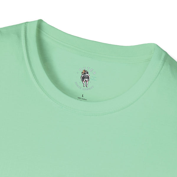 Women's T-shirt neckline with small back logo graphic and text