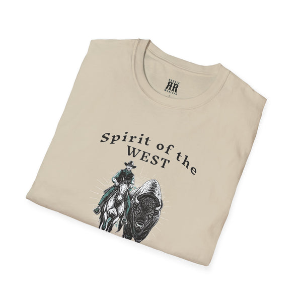 Spirit of the West Western Wear Graphic T-Shirt in Sand, folded view