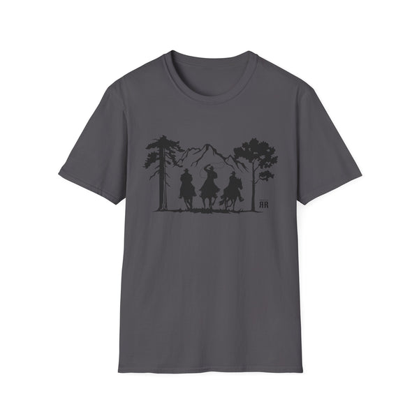 Charcoal crew neck T-shirt with western rider silhouette graphic on chest