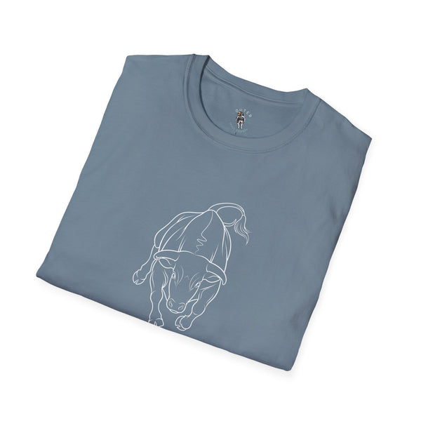 Spirit Line Bull Unbreakable Charge Western Wear Graphic T-Shirt in Stone Blue, folded view