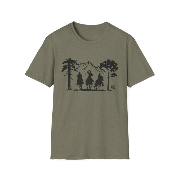 Olive crew neck T-shirt with western rider silhouette graphic on chest