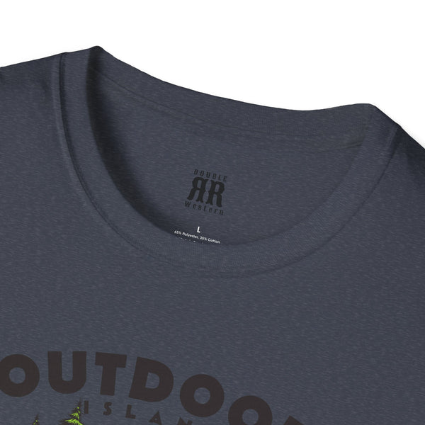 Heather navy crew-neck T-shirt with Double R Western logo on neckline back