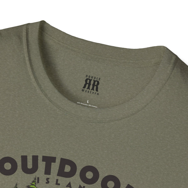 Heather green T-shirt with crew neckline and small logo at the collar center