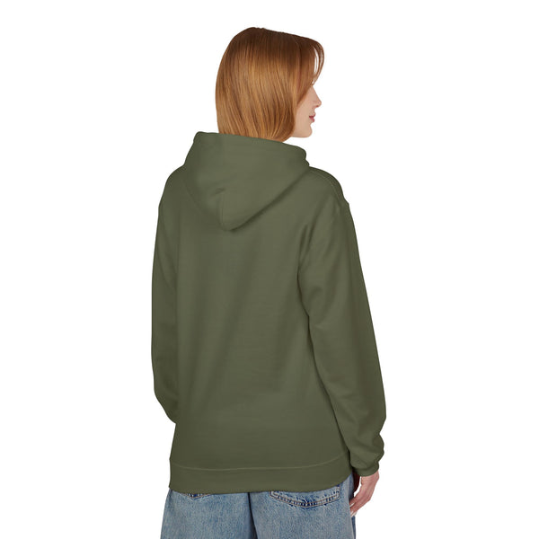 Bison graphic western wear hoodie, military green, back view with hood and cuffs