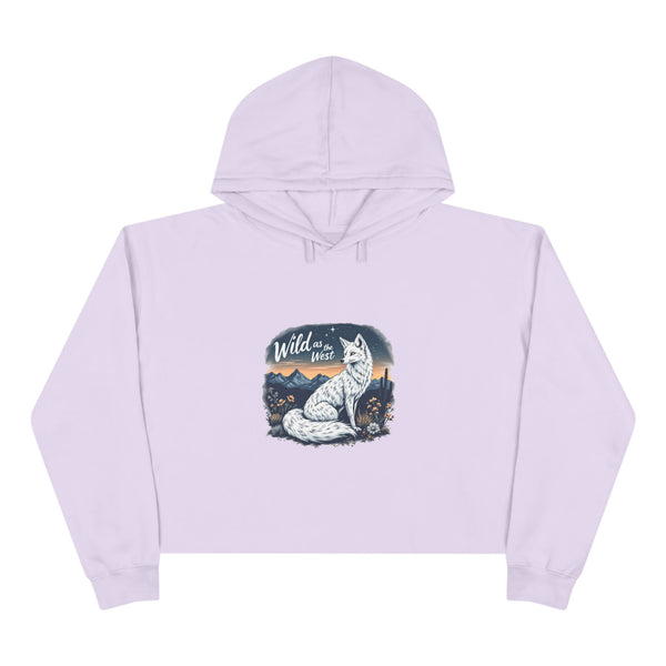 Lilac women's cropped hooded sweatshirt with front graphic and long sleeves