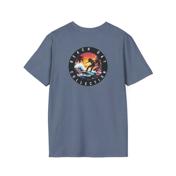 Island Cowboy Adventure Western Wear Graphic T-Shirt in Heather Indigo, back graphic view