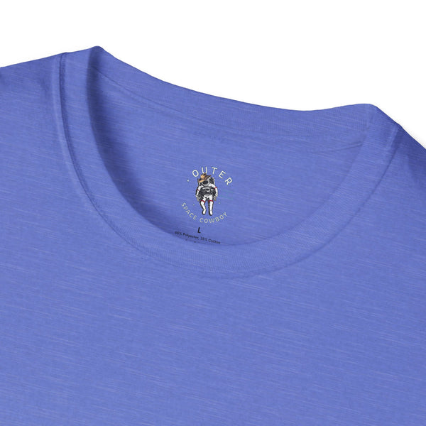 Men's blue-purple T-shirt back with small chest logo print under crew neckline