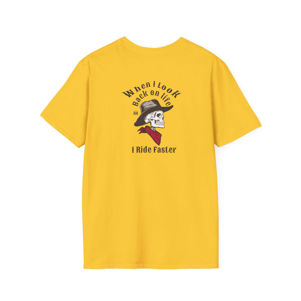 "Grim Rider looking back" BACK DESIGN  - Softstyle western wear T-Shirt