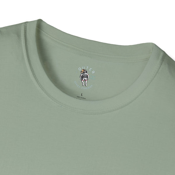 Women's T-shirt neckline with small back logo graphic and text