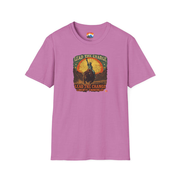 Purple crew-neck T-shirt with buffalo graphic and vintage-style lettering