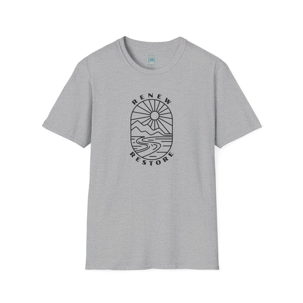 Grey crew neck T-shirt with circular western graphic print on the chest