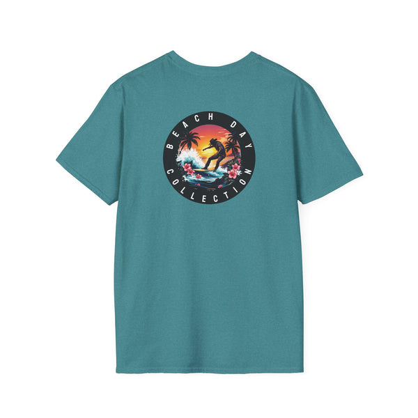 Island Cowboy Adventure Western Wear Graphic T-Shirt in Heather Galapagos Blue, back graphic view