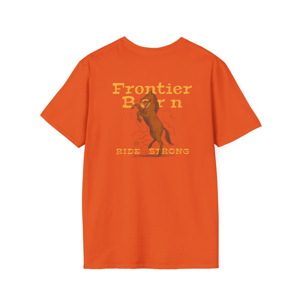 Orange western graphic tee back with rider graphic and "Ride Strong" text