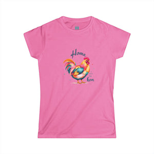 Pink western graphic T-shirt with colorful rooster and 'Home ... hen' text