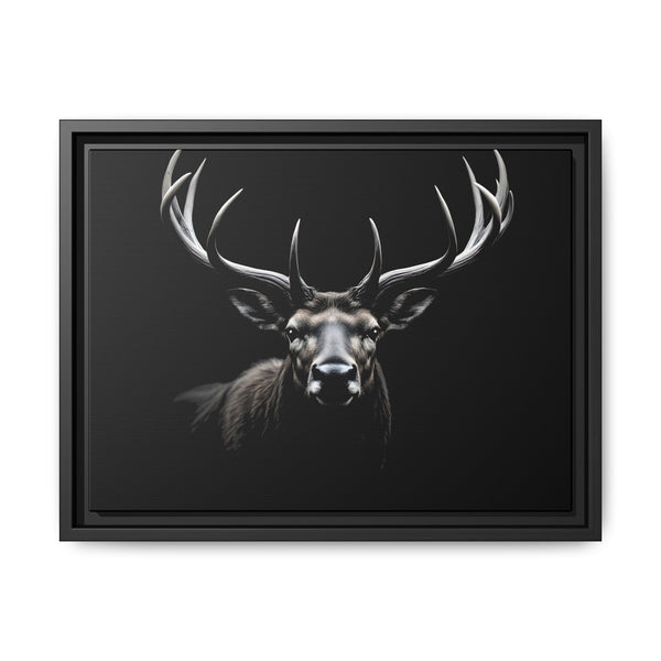Black framed western canvas art featuring a negative space elk head with antlers.