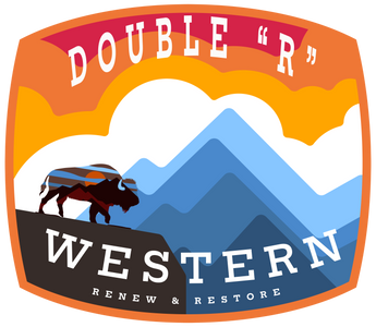 Double R western apparel logo lone buffalo in mountains