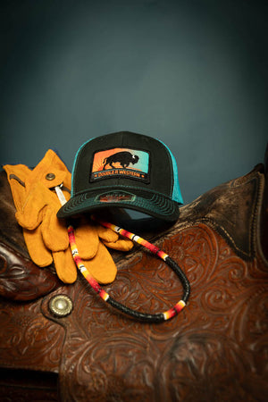 Double R Heritage embroidered teal mesh trucker hat