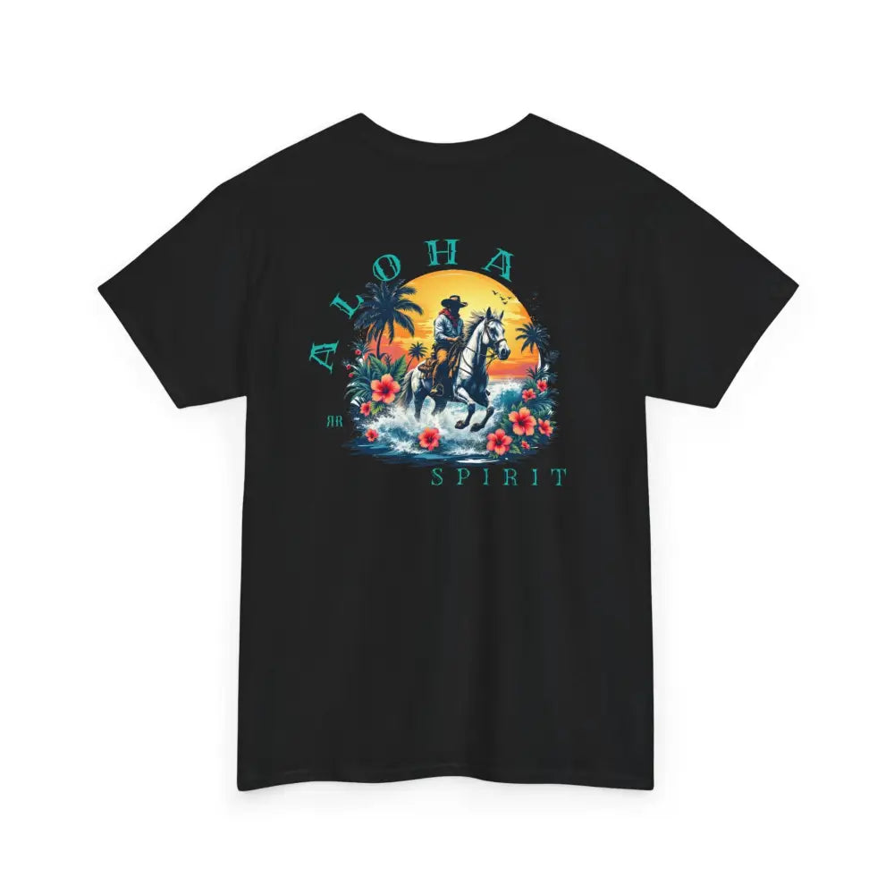 ’Aloha Spirit’ Double R Western’s™ - Heavy Cotton Tee - Back Graphic Design - Black / S - T-Shirt