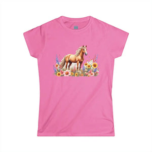 Bay Mustang and Wildflowers Design Double R Western™ Softstyle Graphic Shirt Azalea / S T Shirt