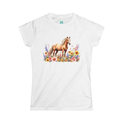 Bay Mustang and Wildflowers Design Double R Western™ Softstyle Graphic Shirt White / S T Shirt