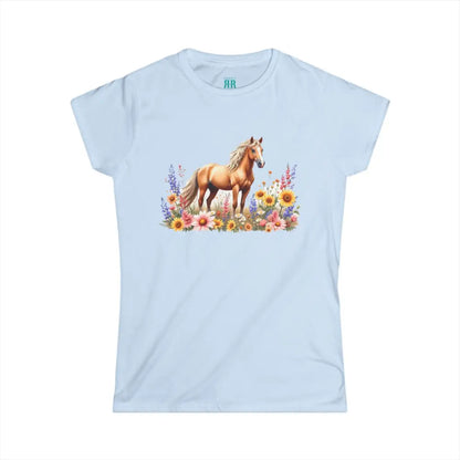 Bay Mustang and Wildflowers Design Double R Western™ Softstyle Graphic Shirt Light Blue / S T Shirt