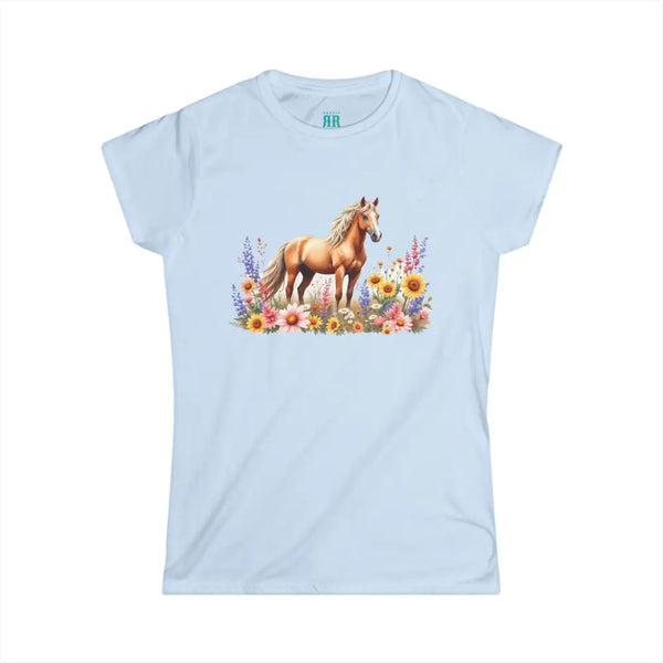 Bay Mustang and Wildflowers Design Double R Western™ Softstyle Graphic Shirt Light Blue / S T Shirt