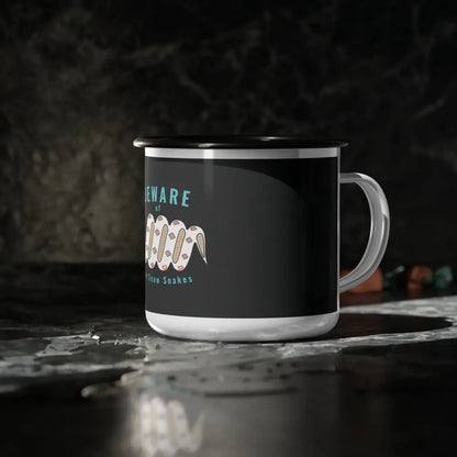 Beware of Snow Snakes Enamel Camp Mug 12oz / Black Rim Mug