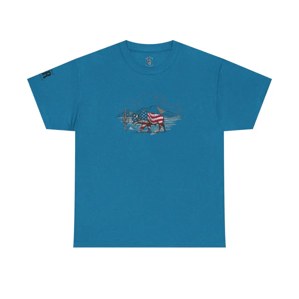 ’Bison Americana’ Double R Western’s™ - Basic T-Shirt - Antique Sapphire / S - T-Shirt