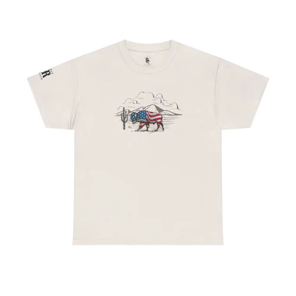 ’Bison Americana’ Double R Western’s™ - Basic T-Shirt - Ice Grey / S - T-Shirt