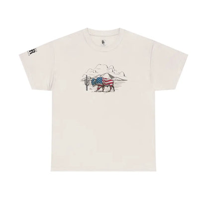 ’Bison Americana’ Double R Western’s™ - Basic T-Shirt - Ice Grey / S - T-Shirt