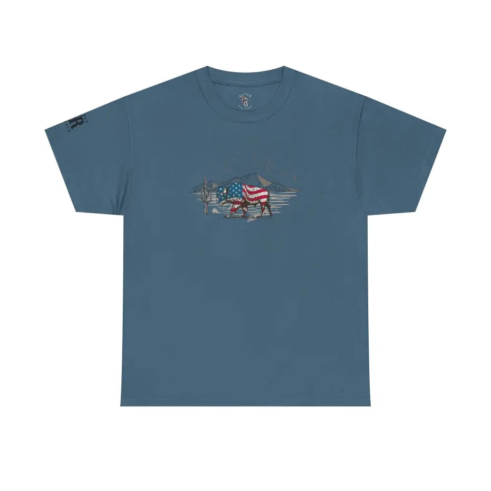 ’Bison Americana’ Double R Western’s™ - Basic T-Shirt - Indigo Blue / S - T-Shirt